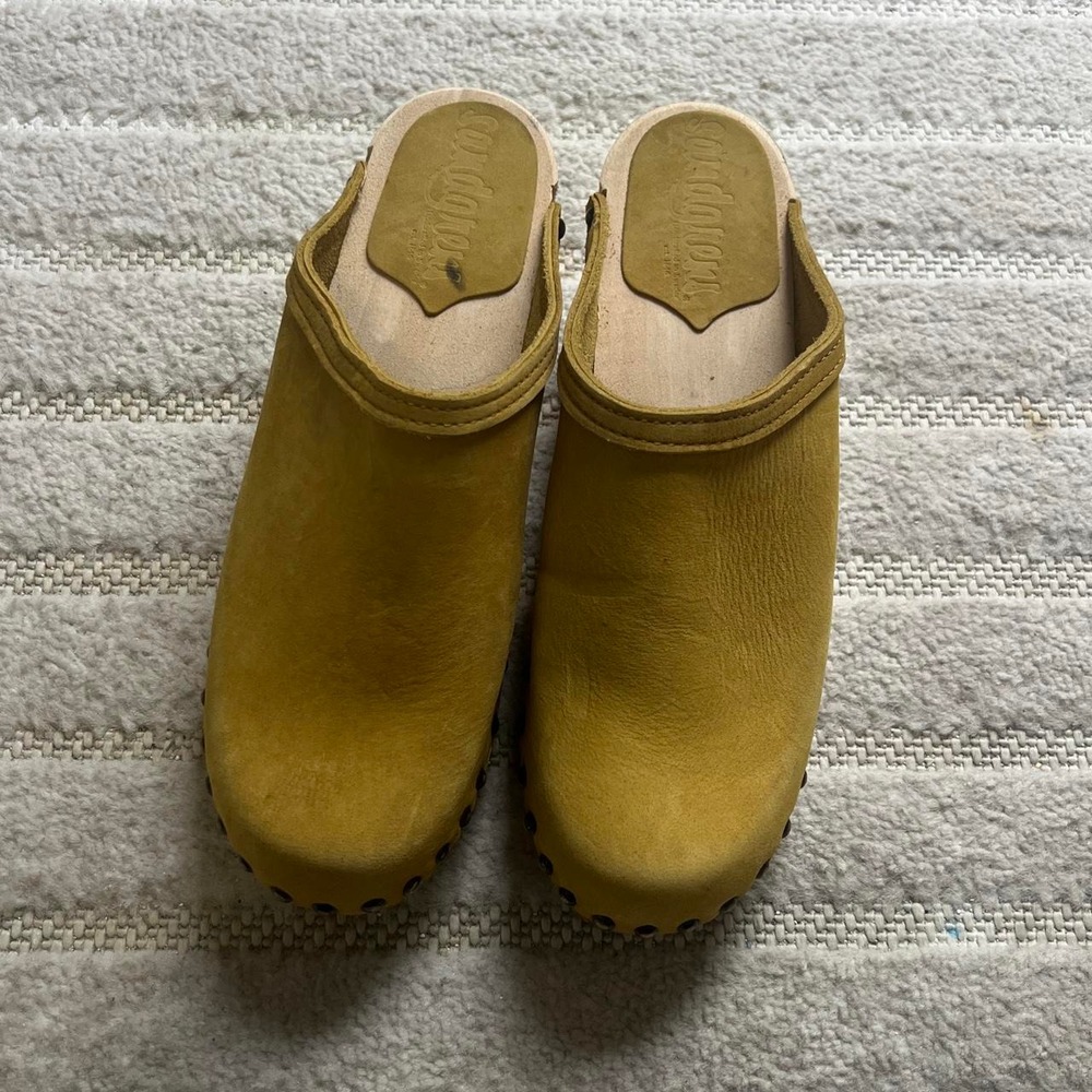 Sandgrens Rome studded clog mule size 8/8.5 Sweden Made Boho wooden heel studded - Picture 5 of 8